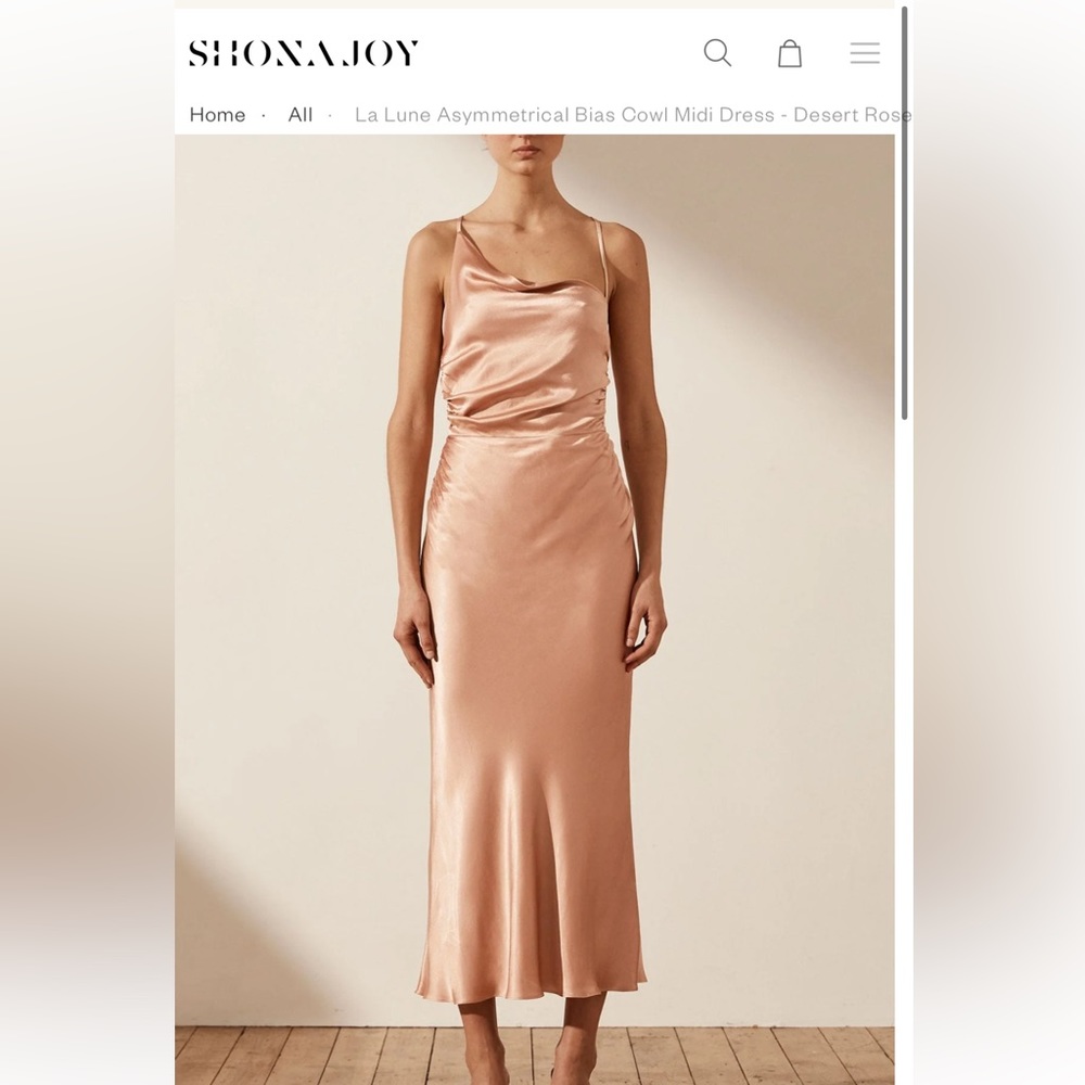 Shona Joy La Lune Asymmetrical Bias Cowl Midi Dress - Desert Rose